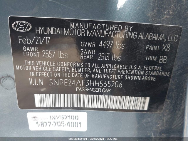 Hyundai SONATA SE 2017 5NPE24AF3HH565206 Image 9