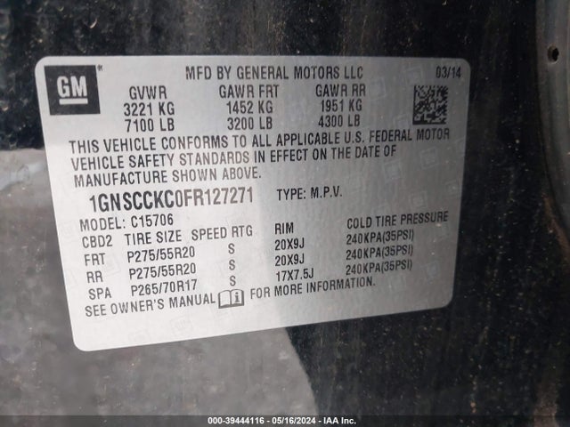 Chevrolet Tahoe Ltz 2015 1GNSCCKC0FR127271 Image 9