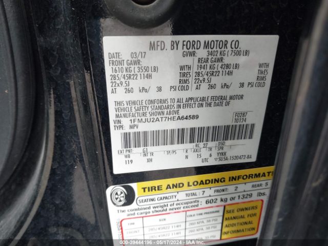 1FMJU2AT7HEA64589 Ford Expedition Limited