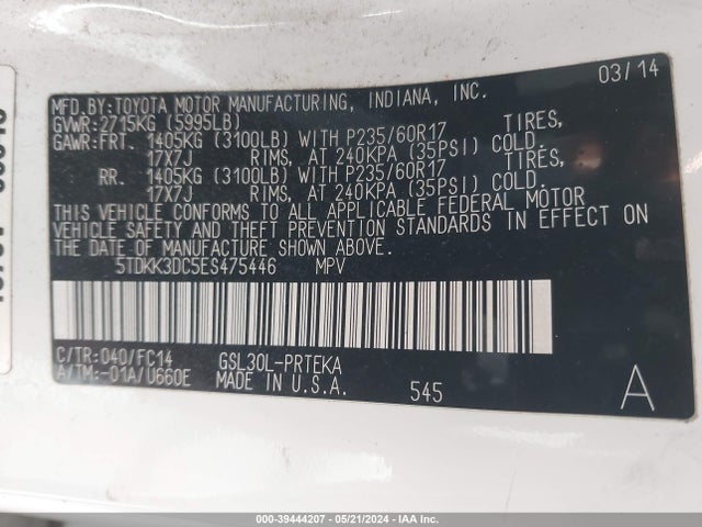 Toyota Sienna Le V6 8 Passenger 2014 5TDKK3DC5ES475446 Image 9