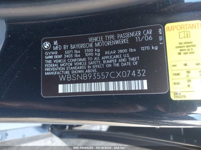 2007 BMW M5 WBSNB93557CX07432 Photo 8