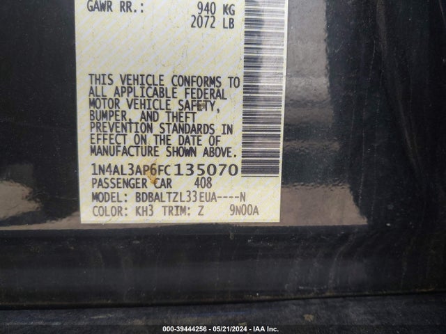 Nissan Altima 2.5 Sl 2015 1N4AL3AP6FC135070 Image 9