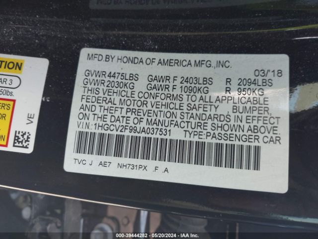 1HGCV2F99JA037531 Honda Accord Touring 2.0t