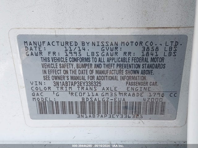 Nissan SENTRA SL 2014 3N1AB7AP3EY336325 Image 9