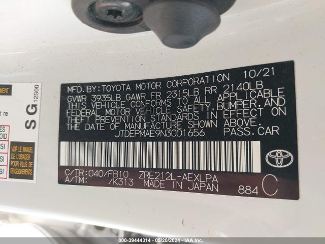 Toyota COROLLA LE 2022 JTDEPMAE9N3001656 Image 9