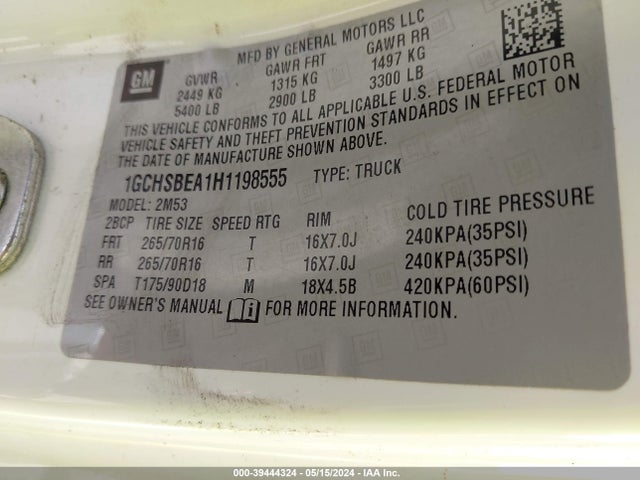 Chevrolet Colorado Wt 2017 1GCHSBEA1H1198555 Image 9