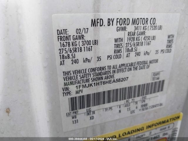 1FMJK1HT6HEA58207 Ford Expedition El Xlt