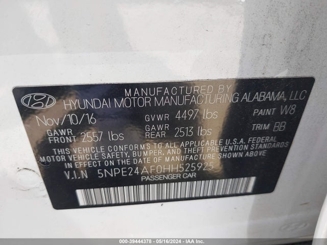 Hyundai SONATA SE 2017 5NPE24AF0HH525925 Image 9