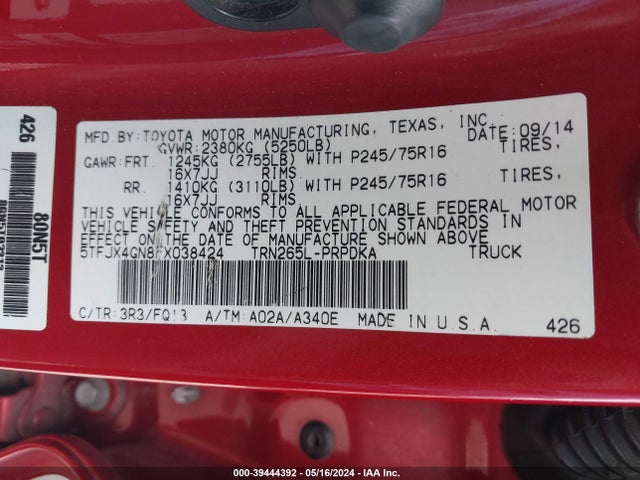 Toyota Tacoma Prerunner 2015 5TFJX4GN8FX038424 Image 9