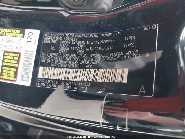 Toyota SIENNA XLE 2020 5TDYZ3DC8LS034963 Image 9