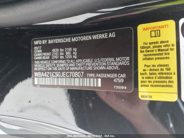 WBA4Z1C50JEC70807 BMW 430I