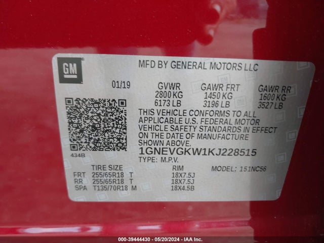 Chevrolet Traverse 1lt 2019 1GNEVGKW1KJ228515 Image 9