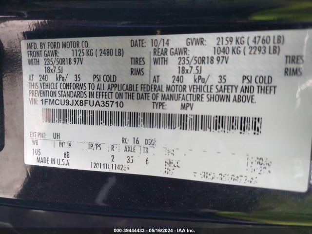 Ford Escape Titanium 2015 1FMCU9JX8FUA35710 Image 9