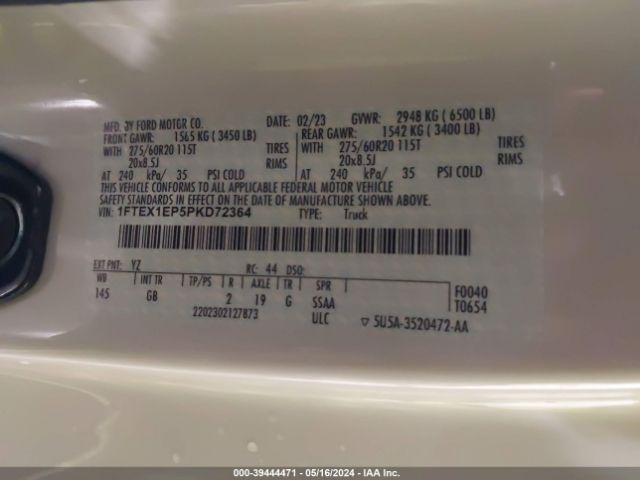 1FTEX1EP5PKD72364 Ford F-150 Xl