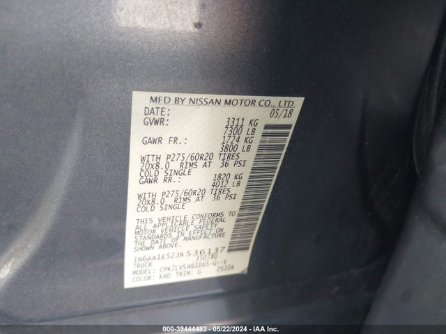 Nissan Titan Sl 2018 1N6AA1E52JN536137 Image 9