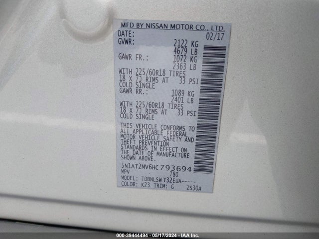Nissan Rogue Sl 2017 5N1AT2MV6HC793694 Image 9