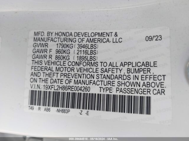 19XFL2H86RE004260 Honda Civic Sport