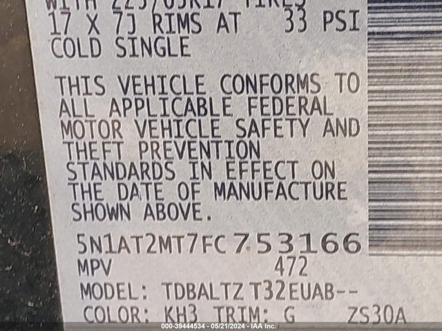Nissan ROGUE SV 2015 5N1AT2MT7FC753166 Image 9