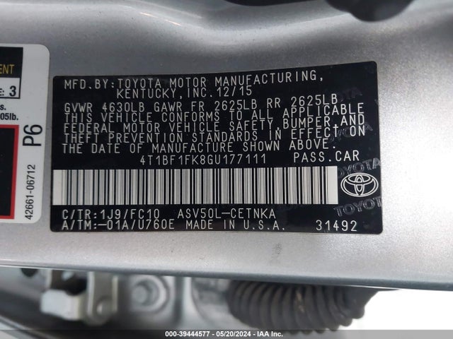 Toyota CAMRY LE 2016 4T1BF1FK8GU177111 Image 9