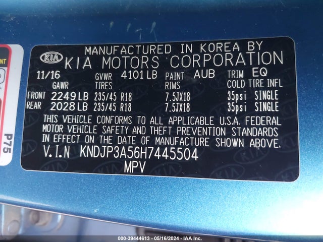 KIA SOUL + 2017 KNDJP3A56H7445504 Image 9