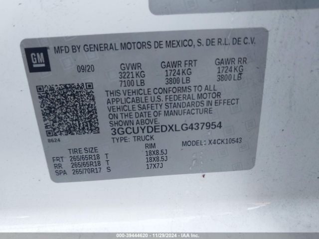 3GCUYDEDXLG437954 Chevrolet Silverado 1500 4wd  Short Bed Lt