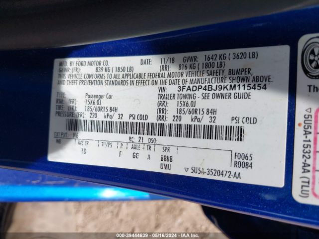 3FADP4BJ9KM115454 Ford FIESTA SE