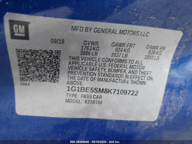 Chevrolet CRUZE LT 2019 1G1BE5SM8K7109722 Image 9