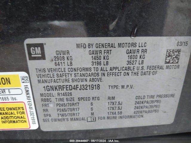 Chevrolet Traverse Ls 2015 1GNKRFED4FJ321918 Image 9