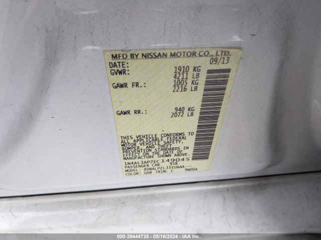 Nissan ALTIMA 2.5 2014 1N4AL3AP2EC149045 Image 9