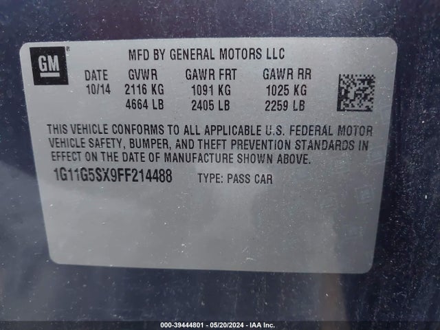 Chevrolet Malibu 2lz 2015 1G11G5SX9FF214488 Image 9
