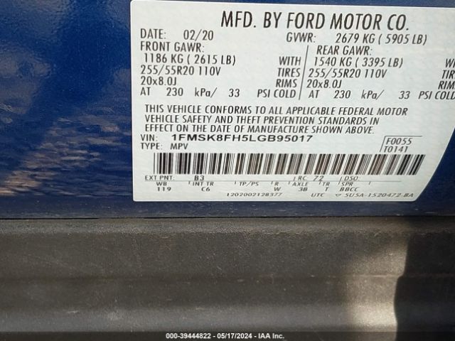 1FMSK8FH5LGB95017 Ford Explorer Limited