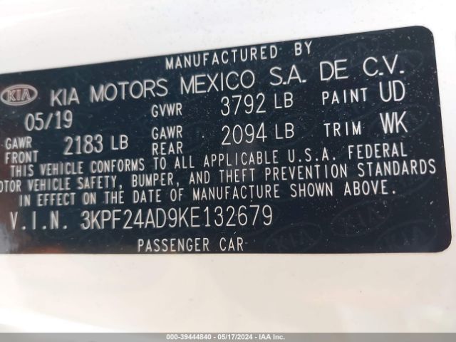 3KPF24AD9KE132679 KIA FORTE FE