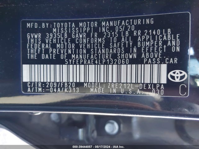 Toyota COROLLA LE 2020 5YFEPRAE4LP132060 Image 9