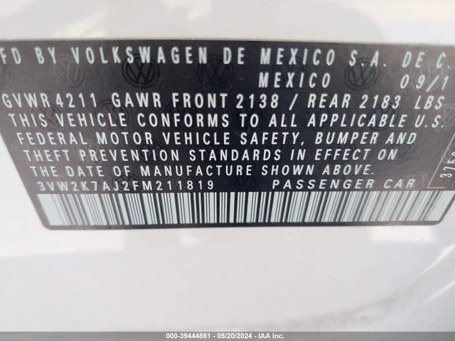 3VW2K7AJ2FM211819 Volkswagen Jetta 2.0l S