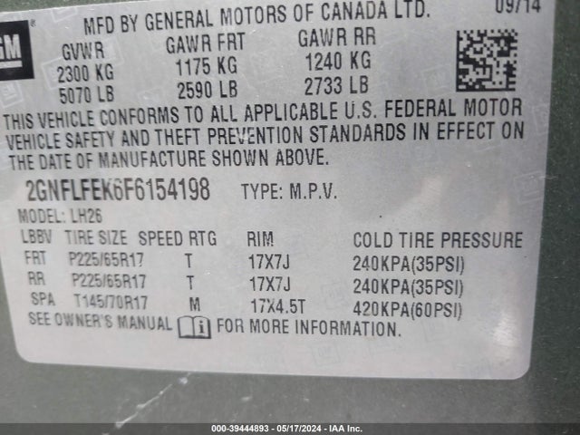 Chevrolet EQUINOX 1LT 2015 2GNFLFEK6F6154198 Image 9
