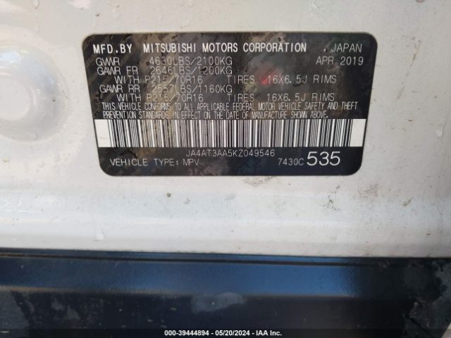 JA4AT3AA5KZ049546 Mitsubishi Eclipse Cross Es