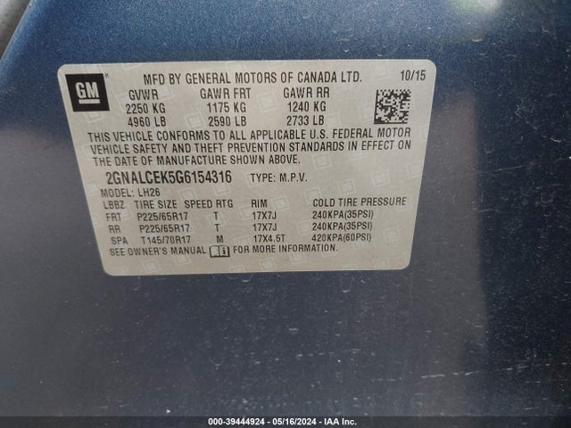 Chevrolet EQUINOX LT 2016 2GNALCEK5G6154316 Image 9