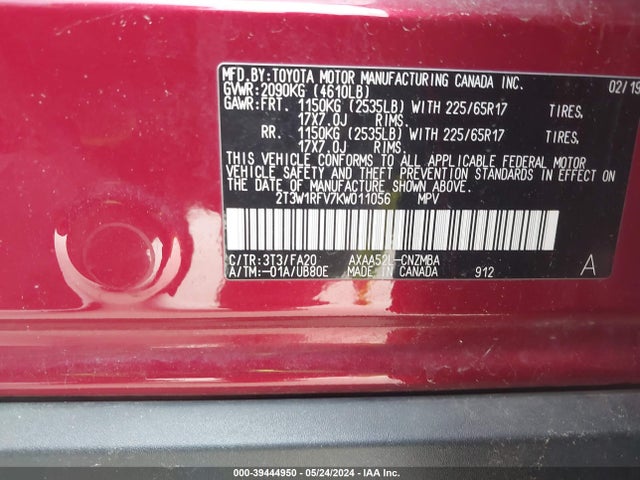 Toyota Rav4 Xle 2019 2T3W1RFV7KW011056 Image 9