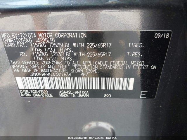 Toyota RAV4 LE 2018 JTMZFREV5JJ207638 Image 9
