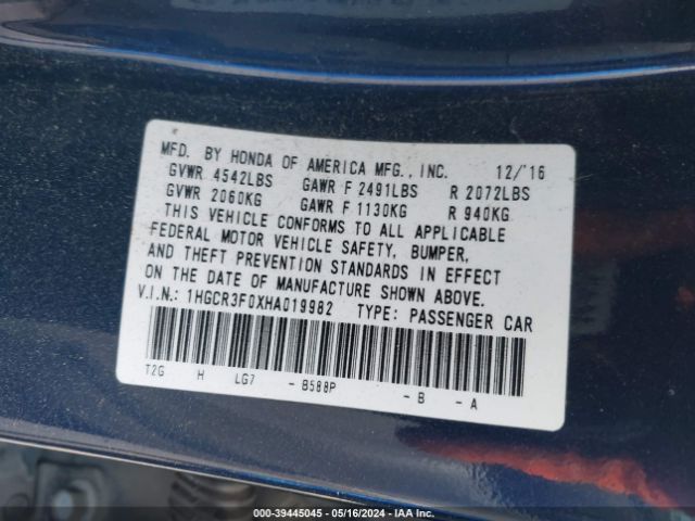 1HGCR3F0XHA019982 Honda Accord Ex-l V6