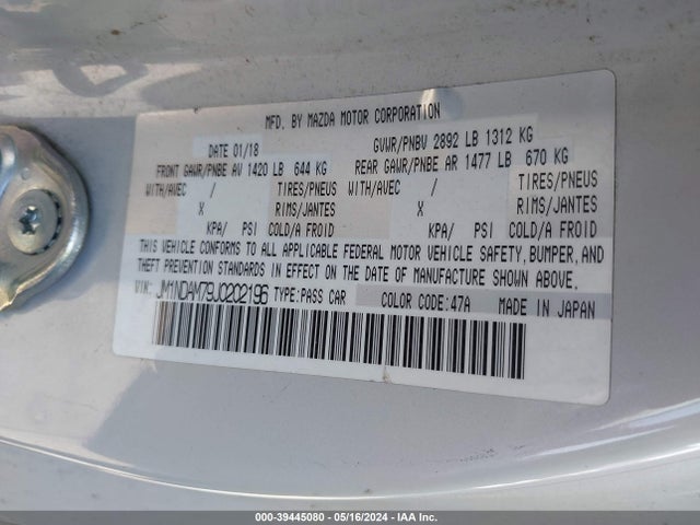JM1NDAM79J0202196 Mazda Mx-5 Miata Rf Grand Touring