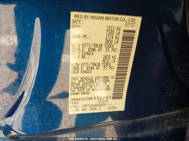 Nissan Titan Pro-4x 2017 1N6AA1E53HN559243 Image 9