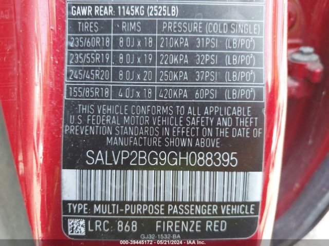 SALVP2BG9GH088395 Land Rover Range Rover Evoque Se/se Premium