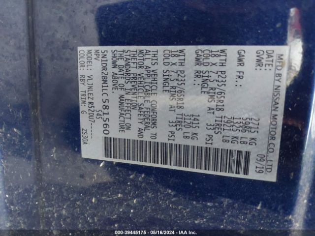 5N1DR2BM1LC581560 Nissan Pathfinder Sv 4wd