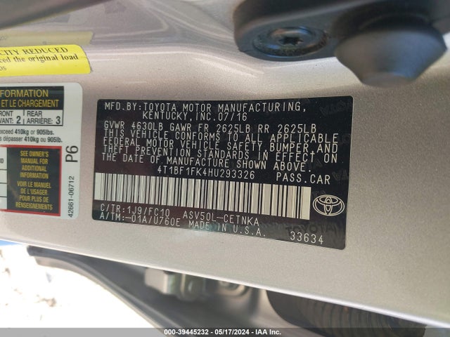Toyota CAMRY LE 2017 4T1BF1FK4HU293326 Image 9