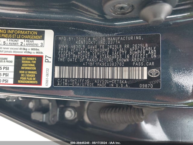 Toyota CAMRY SE 2014 4T1BF1FK9EU383762 Image 9
