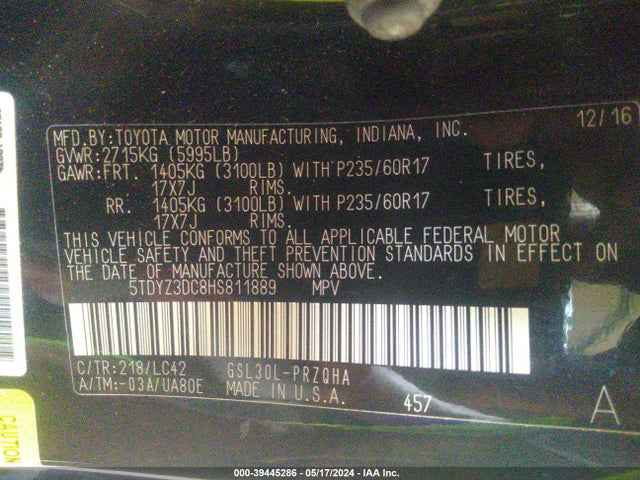 Toyota Sienna Xle 8 Passenger 2017 5TDYZ3DC8HS811889 Image 9