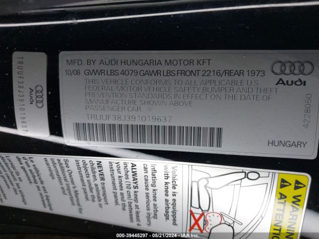 2009 AUDI TTS TRUUF38J391019637 Photo 8