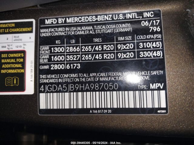 4JGDA5JB9HA987050 Mercedes-Benz GLE 350