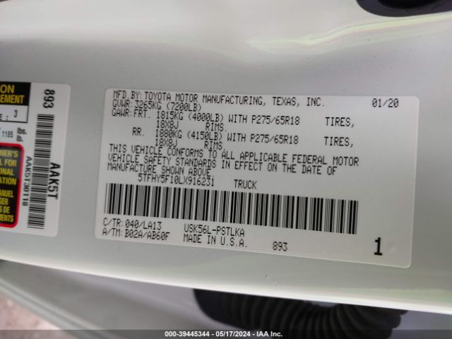 5TFHY5F10LX916231 Toyota Tundra Limited